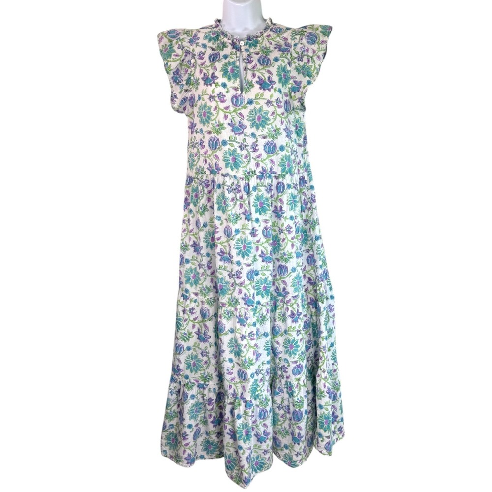 Liza Byrd Floral Cottage Tiered Maxi Dress Sz S Boho Prairie Flutter Sleeve - Picture 2 of 6